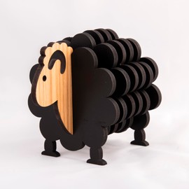 Baa-rilliant Irish Oak Wood Drink Coasters Set of 4 with Holder, Cute Sheep Design, Handcrafted in Ireland, Eco-Friendly, Absorbent, 4" Inch