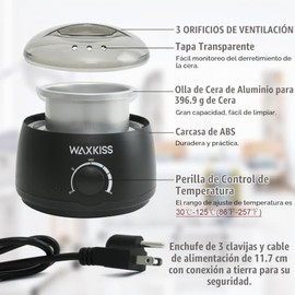 waxkiss Calentador De Cera De 14 Oz Para Depilación, Máquina De Fusión De Cera Profesional Para Mujeres Hombres Con Olla De Aluminio Y Tapa Transparen