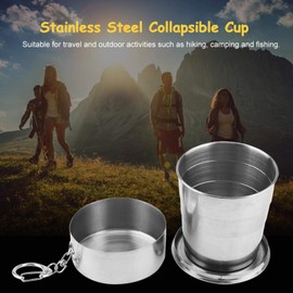 Omabeta Travel Folding Cup, Silver Portable Outdoor Tumbler Stainless Steel Folding Cup Mini Lightweight Reusable Mugs with Key Chain for Traveling Camping(250ml)