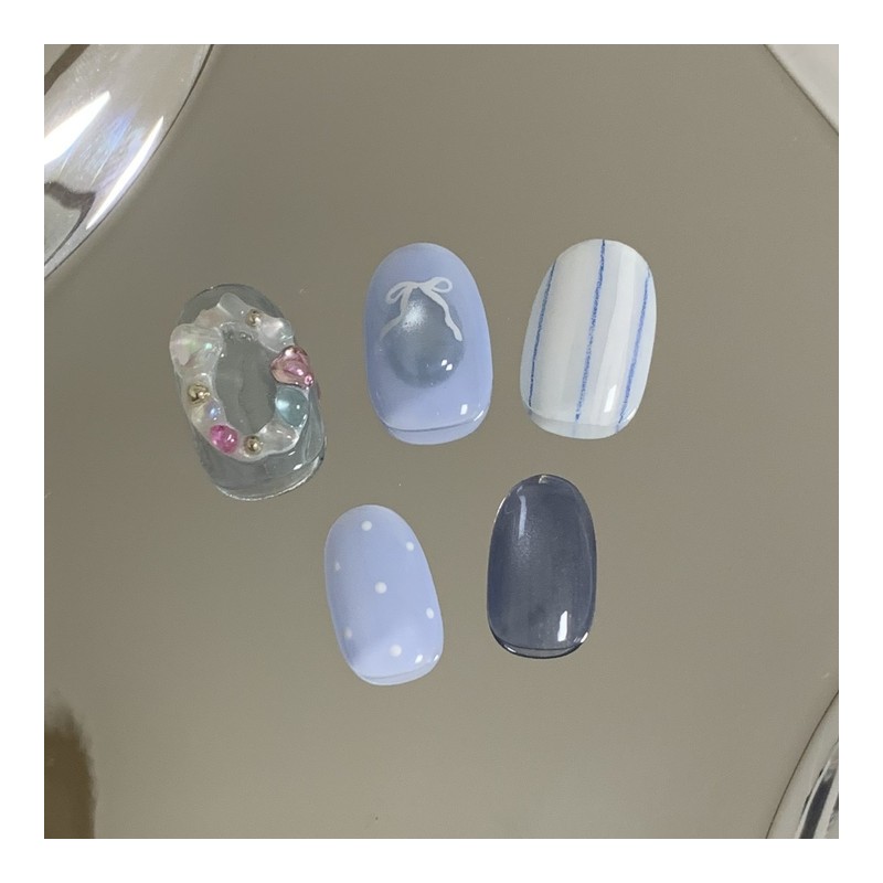 [Handmade Nail Tips] Mermaid Pearl Nail Tips - Short Oval