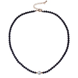 Jewever Freshwater Cultured Pearl with Black Agate Choker Necklace for Women Crystals and Healing Stones Gifts Jewelry Crystal Necklace
