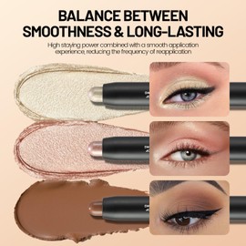 Noerrors 3 Colors Dual-Ended Cream Glitter Eyeshadow Stick Set for Older Women, Soft Matte&Shimmer Eye Shadows, Eyeliners with Brush for Mature Skin, Blendable&Buildable Waterproof for Eye Makeup
