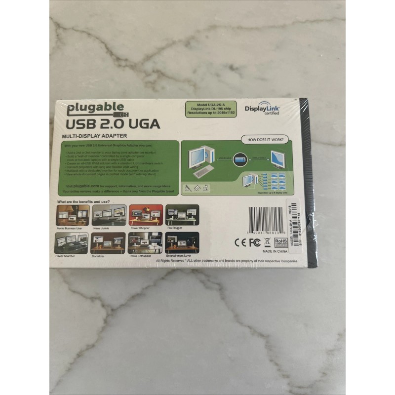 Plugable DisplayLink Certified Plugable UGA-2K-A USB 2.0 Display Adapter,”NEW”