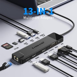 Lemorele 13 in 1 USB C Docking Station Dual Monitor,Laptop Dock USB C Hub Multiport Adapter Triple Monitor to 2HDMI 4K,RJ45,VGA,4 USB 3.0,PD,SD/TF,3.5MM for Lenovo,Surface,MacBook Laptops