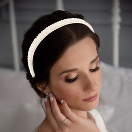 YISSION Pearl Headband Jeweled Head Band Fashion White Beaded Headbands for Women Wedding Bridal Hairband Pearl Hair Accessories for Women Girls