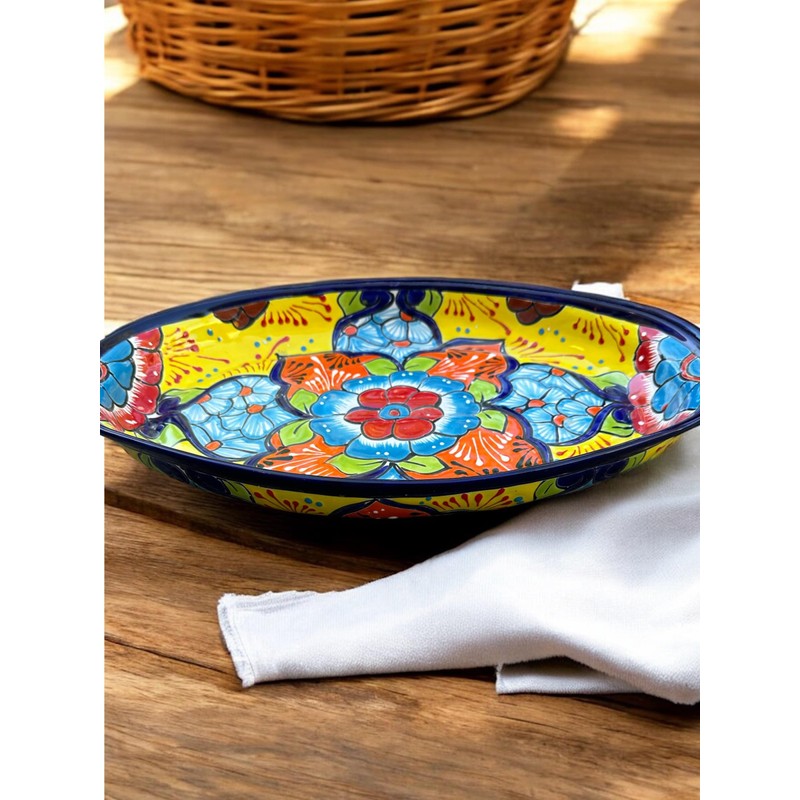 Large Talavera Oval Platter – 17.5” x 10” Hand-Painted Ceramic