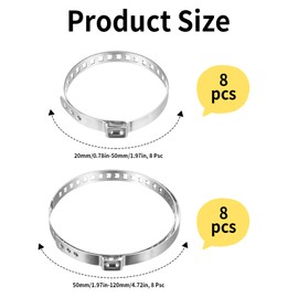Tenbrachian 16 Pcs CV Boot Clamp, CV Boot Clips Assortment Kit, Universal Stainless Steel Adjustable Drive Shaft Joint Boot Crimp Clamp, Drive Shaft CV Boot Clamp for Most Cars (8 Small + 8 Large)