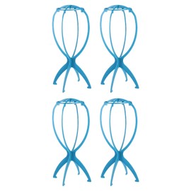 sourcing map 4PCS Wig Stand, Portable Wig Head Stand Collapsible Wig Holder for Multiple Wigs, Wig Display Stand Tool Travel Wig Stand Short Hair Extensions Stands, Blue