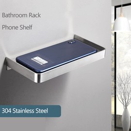 QANYEGN Bathroom Wall Mounted Phone Shelf, Stainless Steel Phone Holder with Raised Edges, Phone Storage Rack for Bathroom Toilet(Wire Drawing)
