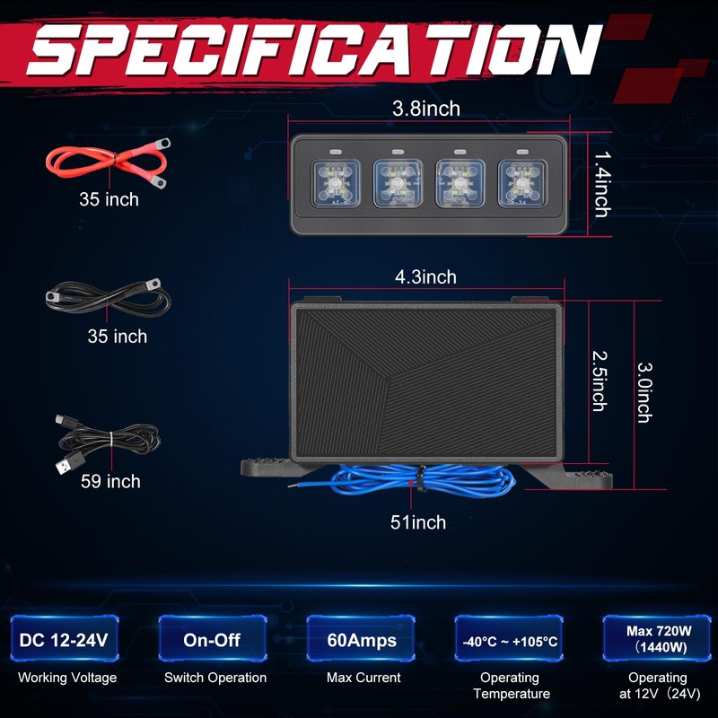 OFFROADTOWN 4 Gang Switch Panel Wireless Remote Control 4 Light