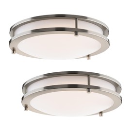East Grove Home Builder Essential Collection LED 16W 10in 1100 Lumens Round Flush Mount Ceiling Light with 5-CCT Selectability 2700-3000-3500-4000-5000K in Brushed Nickel (Pack of 2 Lights)