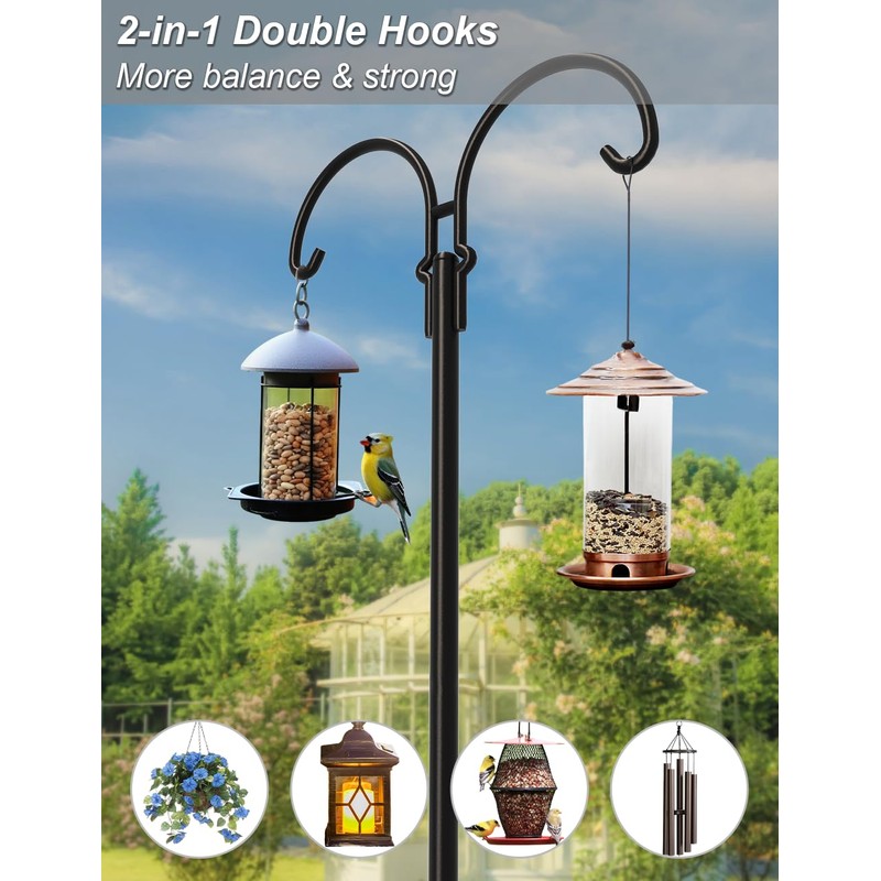AnBaiMei Outdoor Double Shepherds Hook with 5 Prong Base, 76