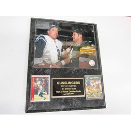 TROY AIKMAN BRETT FAVRE Cowboys Packers 2 Card Collector Plaque w/8x10 Photo