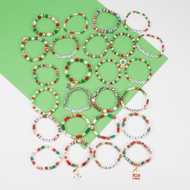 Camphor 25 pcs Beaded Bracelet Stackable Christmas Thanksgiving Day Beaded Stretch Bracelet XMAS Bracelets Festive Jewelry Gifts for Women