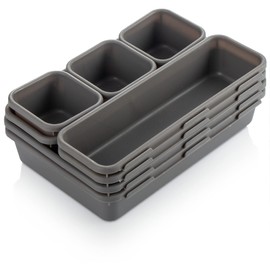 com-four® 8-Piece Set Storage Boxes - Drawer Organiser in 3 Sizes - Storage Box for Drawer, Shelf and Cupboard (8-Piece - Grey)
