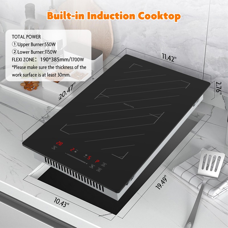 MOCIFI 12 Inch Induction Cooktop 2 Burners, 1700W Built-in &