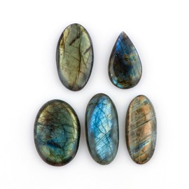 Yashee 5 PCS Natural Labradorite Cabochon, Loose Gemstone Flat Back Polished Mix For Jewelry Making, Crafts & DIY, Wedding Gift, Reiki, Wikka, Healing Chakra, Wire Wrapping Crystals 30-40 mm