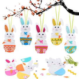 Avxzbef 12 Packs Easter Unfinished Bunny Crafts Make Your Own Bunny Craft Kit DIY Rabbits Hanging Decoration for Girls Boys Easter Gifts Party School Activity Decoration