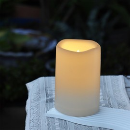 4 x 6 Inch Outdoor Waterproof Battery Operated Candle with Timer Large Led Flameless Candles Flicking Pillar Candle for Indoor Outdoor Lanterns,Electric Candle for Wedding Decoration,Cream White