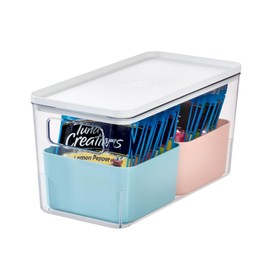 Rosanna Pansino x iDesign Recycled Plastic Kitchen Storage Bins, Includes 1 Large Bin with Lid and 2 Medium Bins, Multicolored Bins/Marshmallow Lid, 6" x 12" x 6"