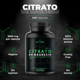 Citrato De Magnesio - 2600 Mg Por Porcin - Mxima Pureza Y Absorcin - Suplemento Alimenticio Para Suministro Prolongado - 240 Cpsulas Con 400 Mg De... 