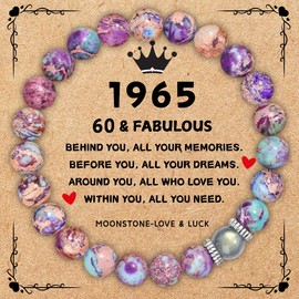 YOYOKIT 60TH Birthday Gifts for Her, 1965 Birthday Vintage Natural Crystal Stretch Bracelet for 60 Year Old Birthday Decorations for Women, Mom, Friends, Daughter, Sister