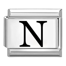 Quiges - 9mm Italian Style Charm Link Module Stainless Steel Laser Alphabet Letter N for Italian Style Bracelets