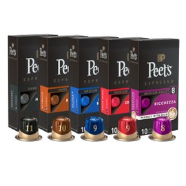 Peet's Coffee, Dark and Medium Roast Espresso Capsules Variety Pack with Decaf, Compatible with Nespresso Original Machine - Intensity 8-11, 50 Count (5 Boxes of 10 Espresso Capsules)