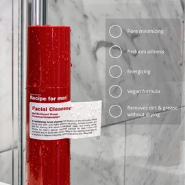 RECIPE FOR MEN Revitalizing Facial Cleanser: Effective Men's Formula, with Sebustop, Sea Plant Extract & Minerals, 100% Vegan - 100 ml