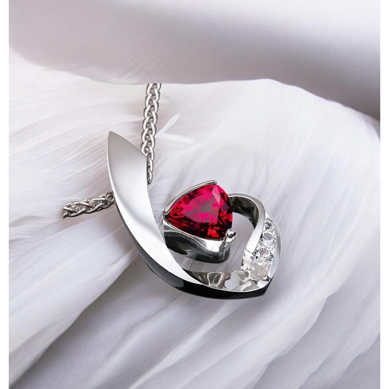 Geometric Ruby Necklace - Decorated with white sapphire - Trillion
