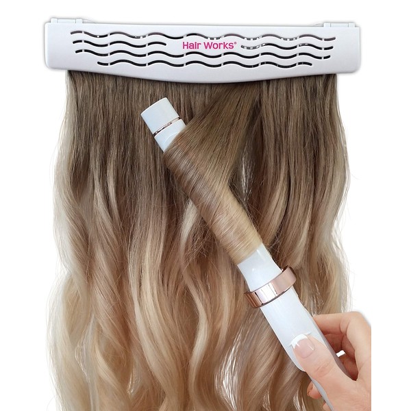 Hair Works 4-in-1 Hair Extension Style Caddy - The Original Hair Extension Holder Designed To Securely Hold Your Extensions While You Wash, Style, Pack and Store Them (White)