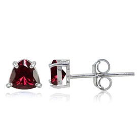 Sterling Silver Created Ruby Trillion-Cut Stud Earrings
