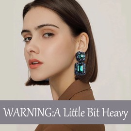 VANGETIMI Green Fashion Rhinestone Statement Drop Earrings Vintage Crystal Rectangle Dangle Earrings Evening Prom Pageant Party Earrings for Women