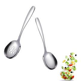 Set of 2 Stainless Steel Serving Spoons and Slotted Spoons, Stainless Steel Slotted Serving Spoon, Serving Spoon Made of Stainless Steel for Buffet Restaurants, Family Celebrations, Picnics and