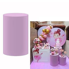 Lilac Pedestal Covers for Parties Decoration Birthday Baptism Communion Plinth Cover Light Purple Christening Cylinder Cover Event Props Dia30cm H55cm