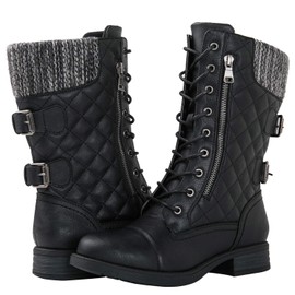 GLOBALWIN Women's Black Mid Calf Fashion Boots Low Heels Boots Lace Up Combat Boots For Women 11M