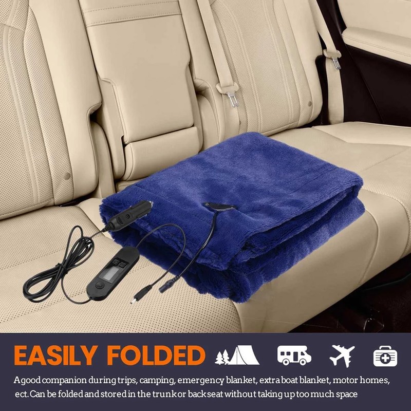 Car Heated Blanket Warm 12V Artificial Fleece Temperature Control Heating