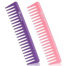 2Pcs Wide Tooth Comb and Large Detangling Combs for all types of wet or dry hair, Anmieciu Advanced Care Styling Hair Comb. (Pink, Purple)