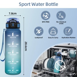 HoneyHolly Water Bottle, 1 Litre, Time Marking, Water Bottle, Leak-Proof, Sports Water Bottle, Reusable, Water Bottle for Gym, Cycling, Office, Outdoor,