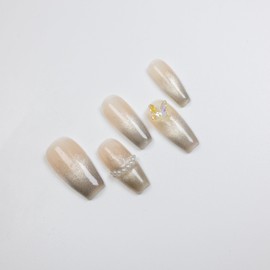 MAOLEETO Press on Nails, Short almonds Fake Nails Pearls False Nails Large Transparent Press on Nails for Women Girls Nail Art Decoration - Lagre