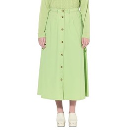 Ulla Popken Women's A-Line Button Down Chino Skirt Pocket Skirts, lime green