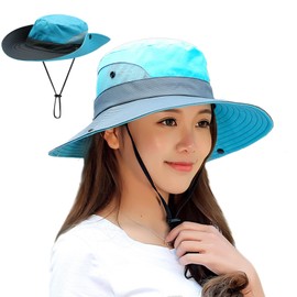 WITERY Women Sun Hat Gardening Windproof Hat UV Protection Summer Bucket Hat Foldable Wide Brim for Travel Hiking Fishing Beach Blue