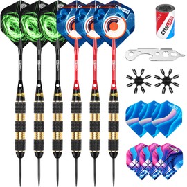 CyeeLife Professional Steel tip Darts 32g with Aluminium shafts,Sharpener,Tool and Extra Flights,Pro Brass Darts Set