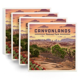 Canyonlands National Park, Utah, The Needles, Lithograph (Absorbent Ceramic Coasters Set of 4 Matching Images, Cork Back, Kitchen Table Decor)