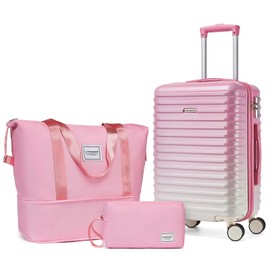LARVENDER Carry on Luggage 22x14x9 Airline Approved, 20 Inch Hardside Suitcase with Wheels TSA Lock, PC+ABS Lightweight Carry on Suitcases for Women, Peach Sparkling (20/DB/TB)