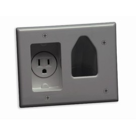 Datacomm 45-0021-Gy Recessed Low Voltage Cable Plate with Recessed Power (Gray)