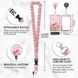 Cute Floral Card Holder, ID Card Holder, Detachable Lanyard with Retractable Clip for Key Chains, Business Cards, Door Cards, ID Cards, etc.