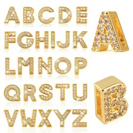 CNONE 26Pcs 18K Gold Filled A-Z Alphabet Letters Charms for Jewelry Making, Initial Letter Charm Pendant Beads, Slide Glitter Pendants for Women DIY Bracelet Necklace Choker Making (Style C)