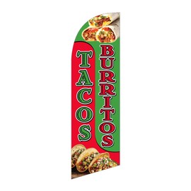 Tacos Burritos Mexican Restaurant Advertising 6' FT Feather Banner Swooper Flag outdoor Sign with 8' FT Pole Kit and Ground Stake - Perfect for Food Business