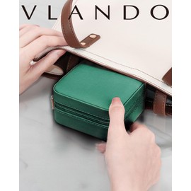Vlando Small Travel Jewelry Box Organizer - Girls Women Gift Rings Earrings Necklaces Jewelry Storage Display Case with Mirror Dark Green
